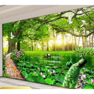 Hazy Forest mural, abstract natural landscape wallpaper, background wall decoration pattern (non-self-adhesive)